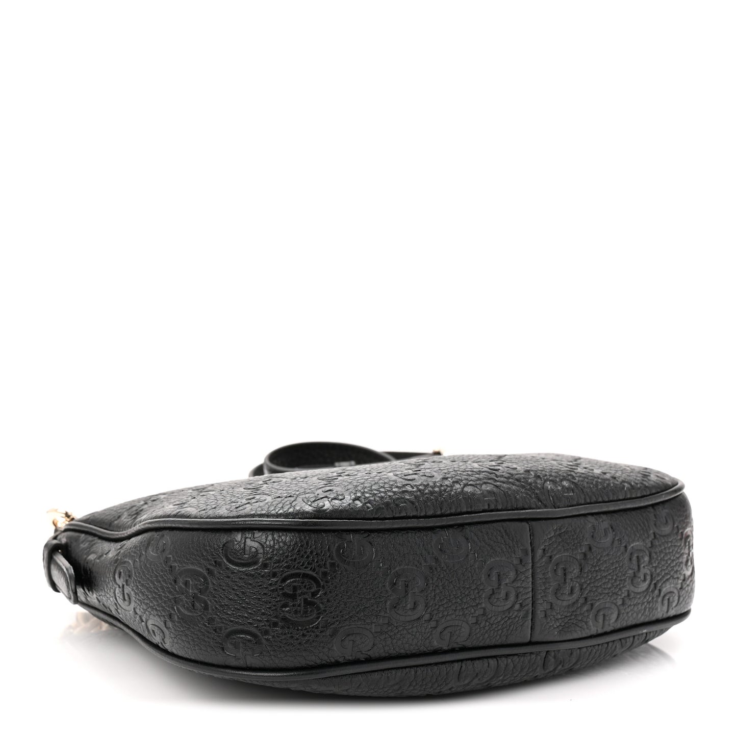 GG Grainy Calfskin Emblem Small Half Moon Shoulder Bag Black