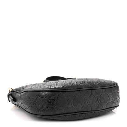 Gucci GG Grainy Calfskin Emblem Small Half Moon Shoulder Bag Black 4 of 10