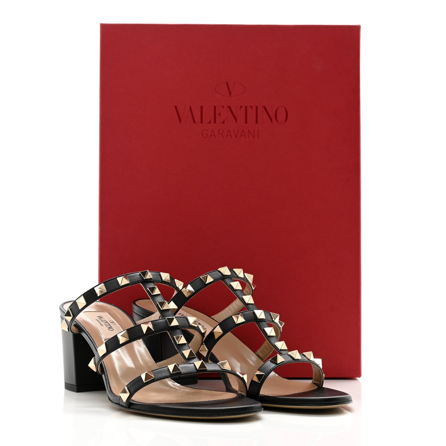 Calfskin Rockstud 60mm Caged Slide Sandals 38 Black