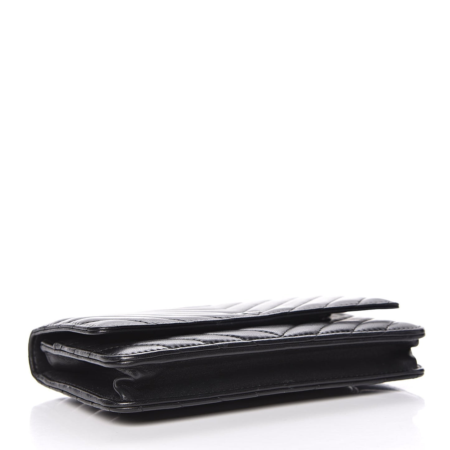 Lambskin Chevron Quilted Wallet On Chain WOC Black