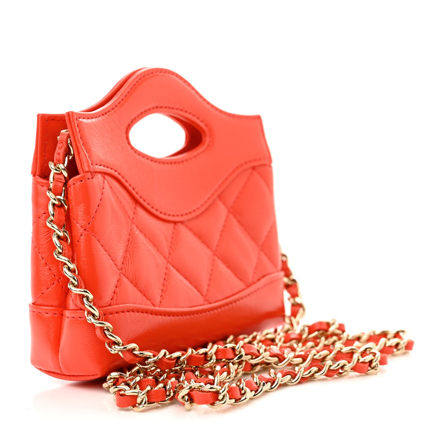 Shiny Lambskin Quilted Micro 31 Clutch With Chain Red