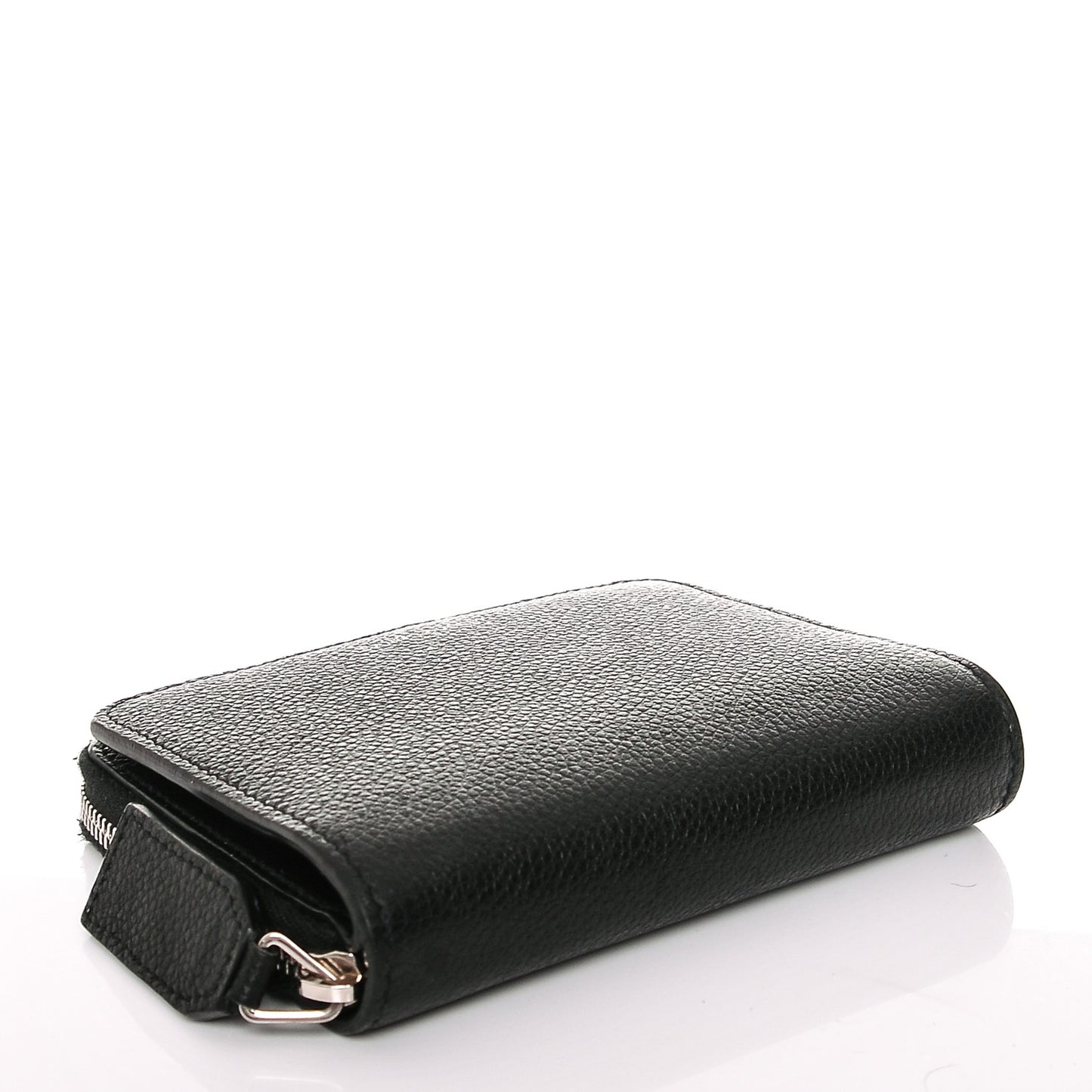 Grained Calfskin Rive Gauche Compact Zip Around Wallet Black