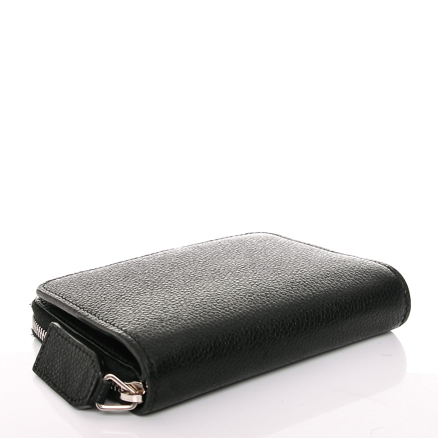 Saint Laurent Grained Calfskin Rive Gauche Compact Zip Around Wallet Black 4 of 6