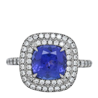 Tiffany Platinum Diamond Tanzanite Soleste Cushion Cut Ring 51 5.75 1 of 5
