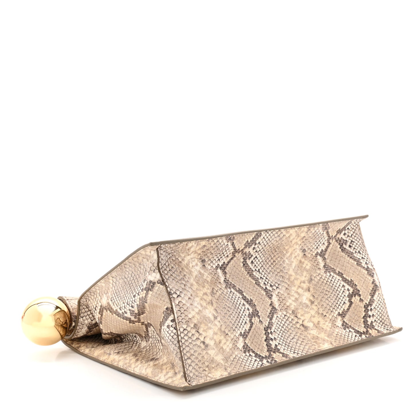 Python Embossed Calfskin La Rond Carre Take Out Clutch Beige