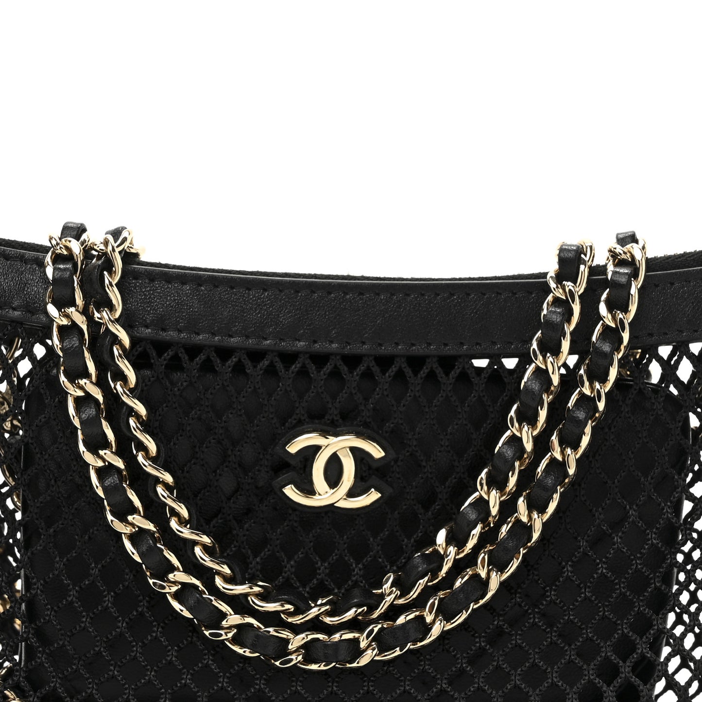 Mesh Shiny Lambskin Chain Hobo Black