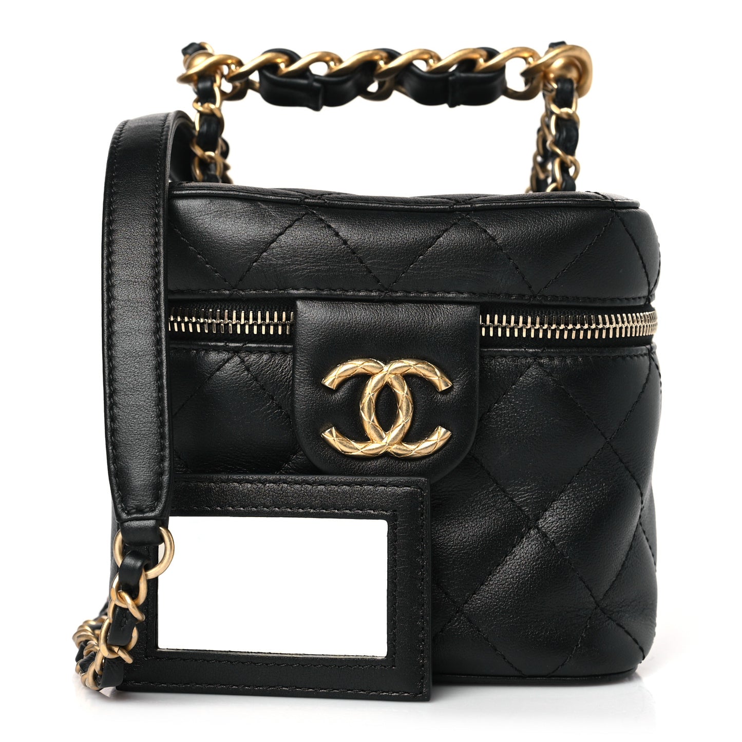 Calfskin Quilted Small Vanity Case With Chain Black