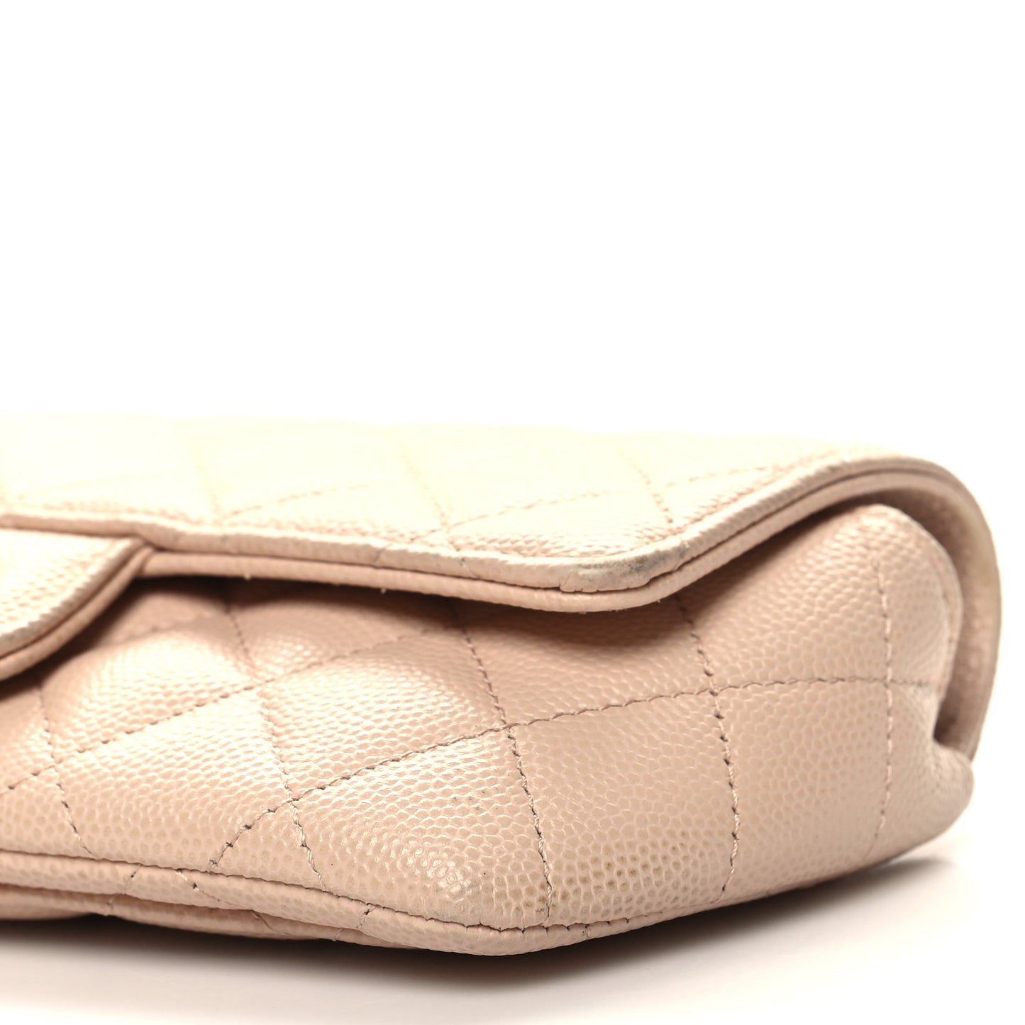 Caviar Quilted Glasses Case With Chain Beige