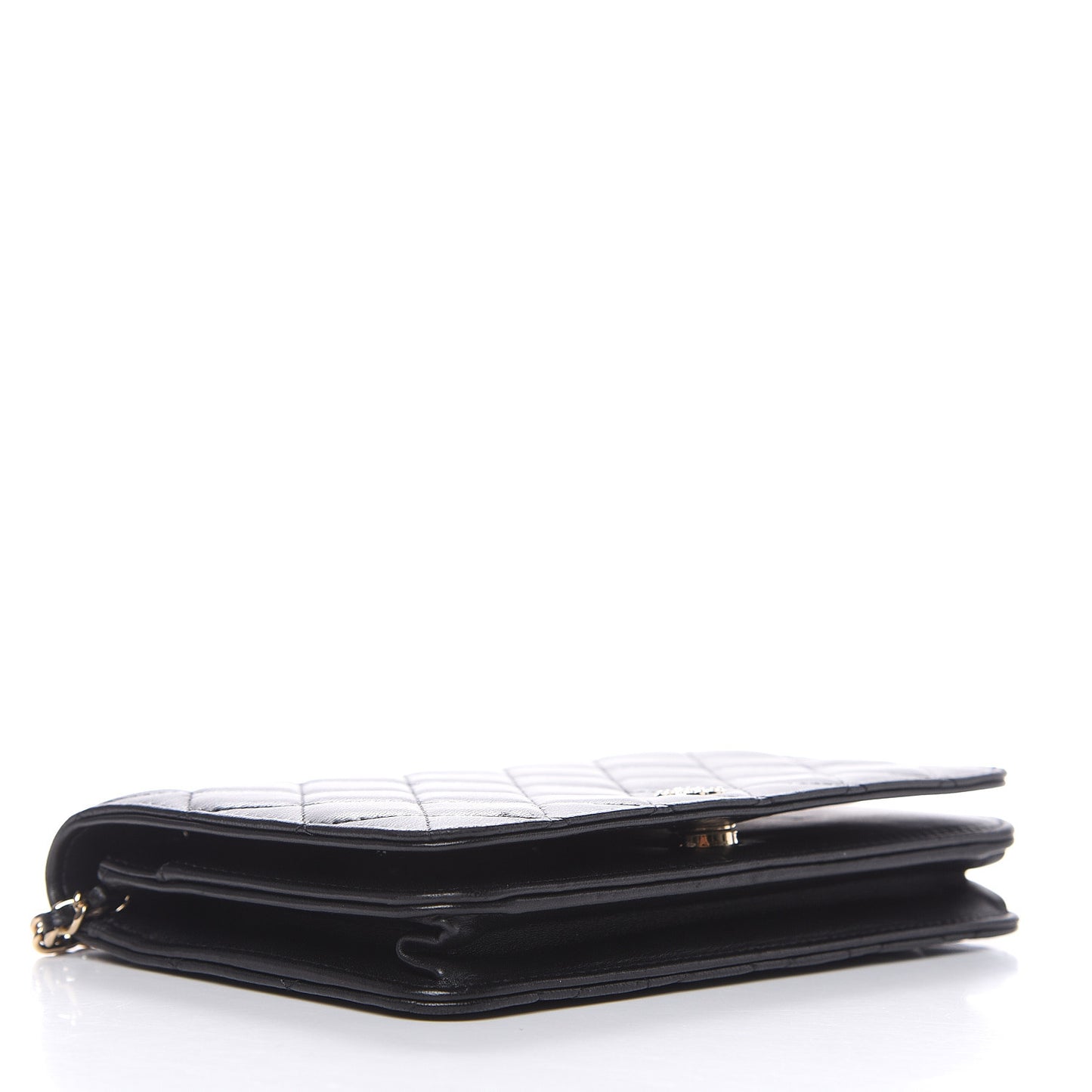 Lambskin Quilted Pearl Wallet On Chain WOC Black
