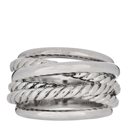 David Yurman Sterling Silver 15mm Wide Crossover Cable Ring 54 7 1 of 4