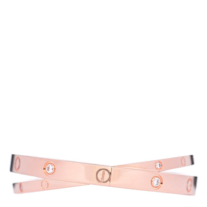Cartier 18K Pink Gold 12 Diamond Double LOVE Bracelet 19 2 of 7