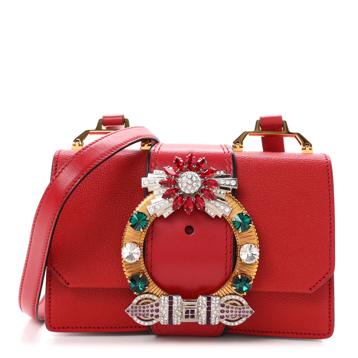 Goatskin Madras Soft Calf Crystal Embellished Shoulder Bag Red