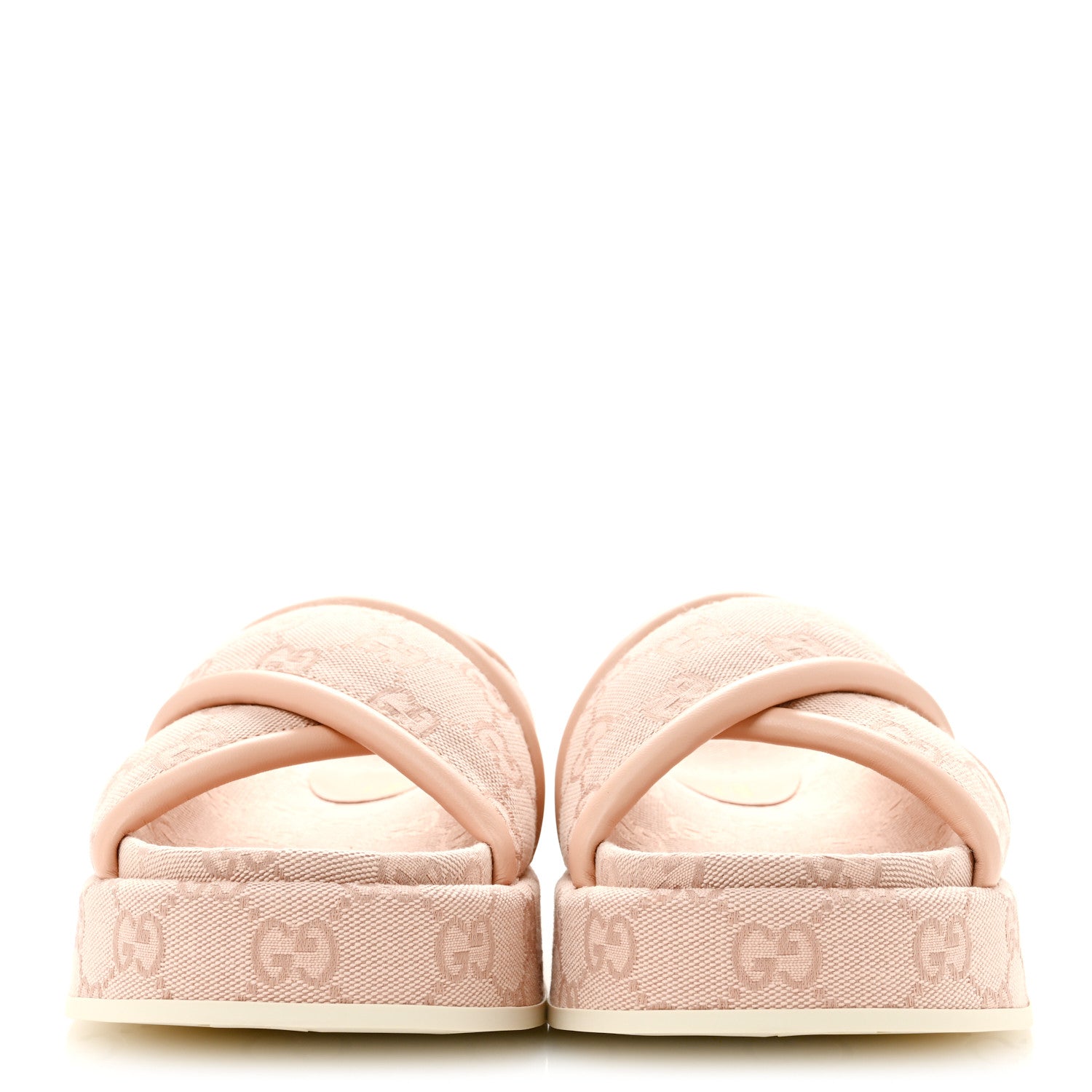 Gucci Monogram GG Calfskin Angelina Platform 55mm Slide Sandals 37.5 Rose Dust 3 of 10