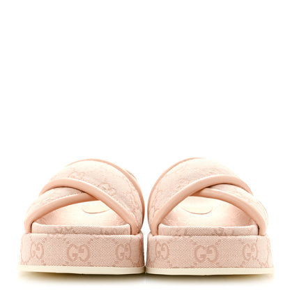 Gucci Monogram GG Calfskin Angelina Platform 55mm Slide Sandals 37.5 Rose Dust 3 of 10