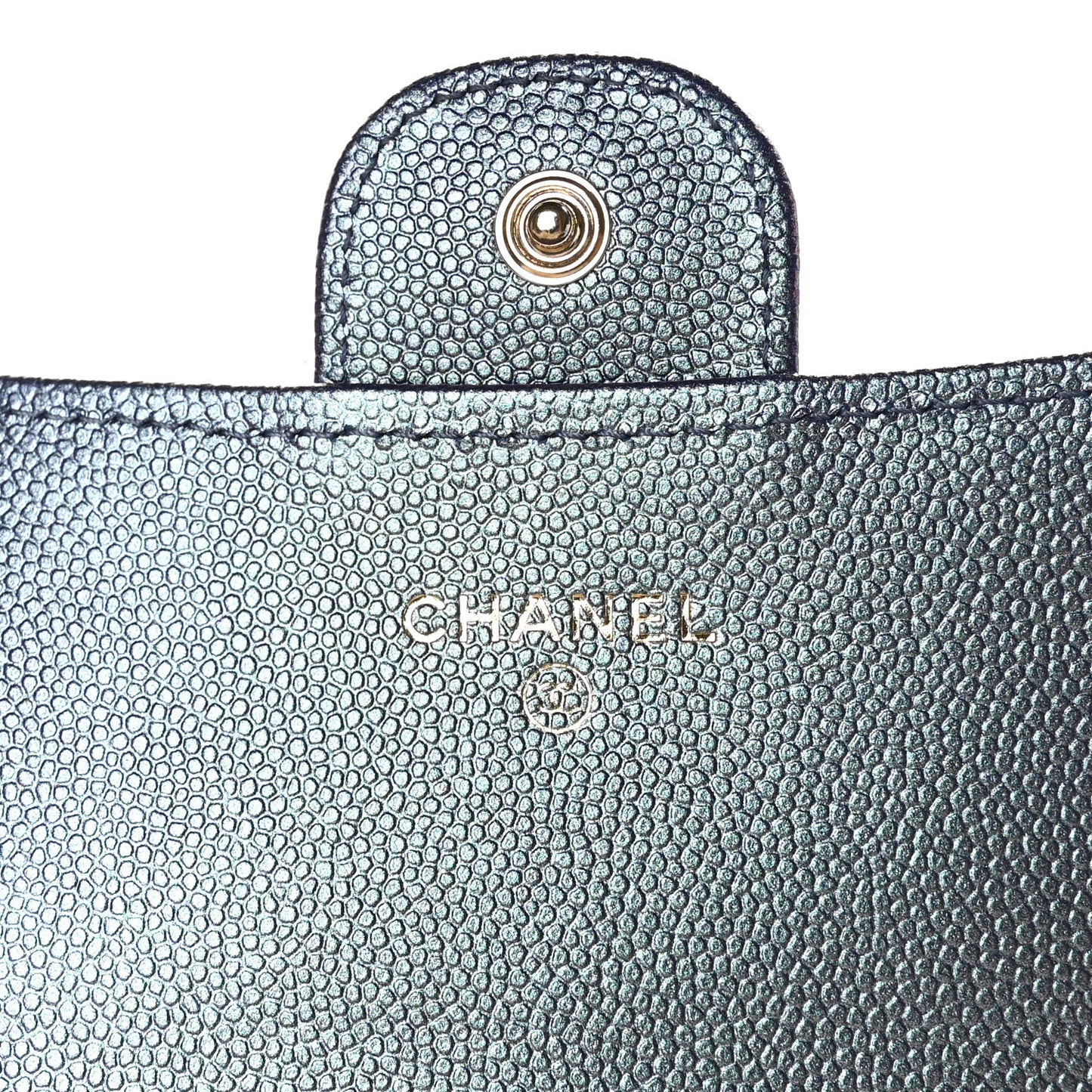 Iridescent Caviar Quilted Large Gusset Flap Wallet Dark Blue