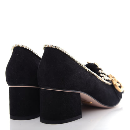 Gucci Kid Scamosciato Crystal GG Marmont Fringe 50mm Loafer Pumps 35.5 Black 4 of 10