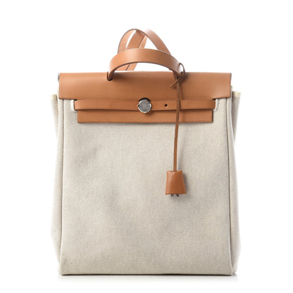 Hermes Toile Vache Calfskin Herbag 30 PM Backpack Natural 1 of 7