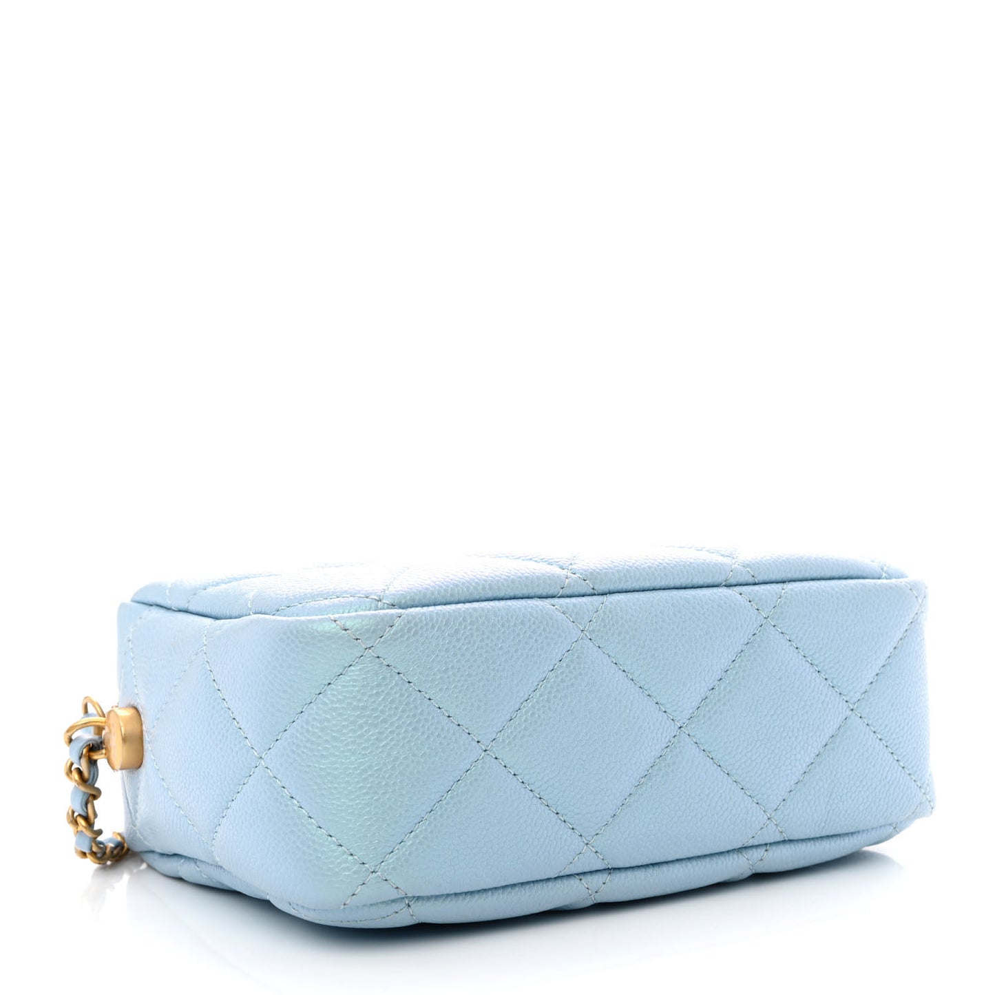 Iridescent Caviar Quilted Mini My Perfect Camera Case Light Blue
