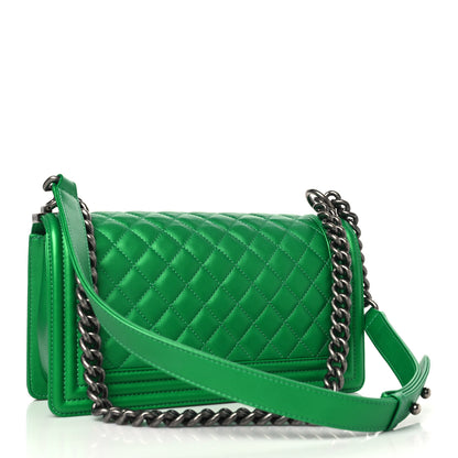 Chanel Metallic Calfskin Quilted Medium Boy Flap Green 3 of 10