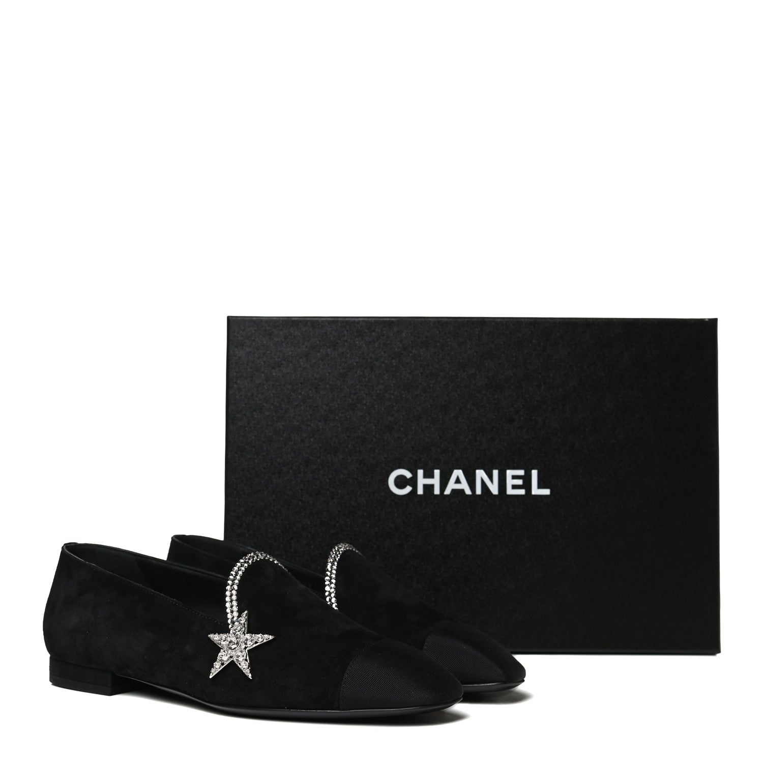 Chanel Suede Calfskin Grosgrain Crystal Star Mocassin Loafers 36.5 Black 10 of 10