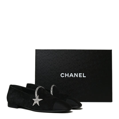 Chanel Suede Calfskin Grosgrain Crystal Star Mocassin Loafers 36.5 Black 10 of 10