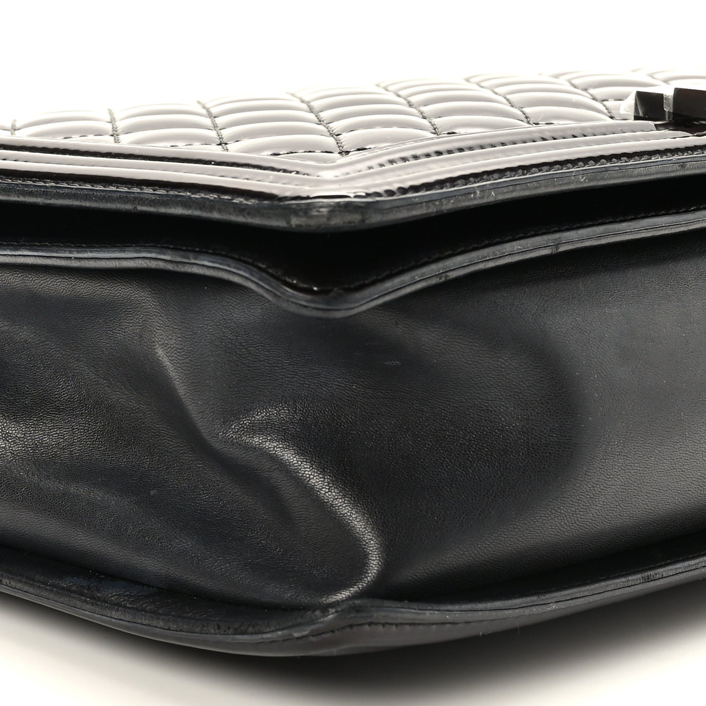 Patent Quilted Large Boy Flap Black