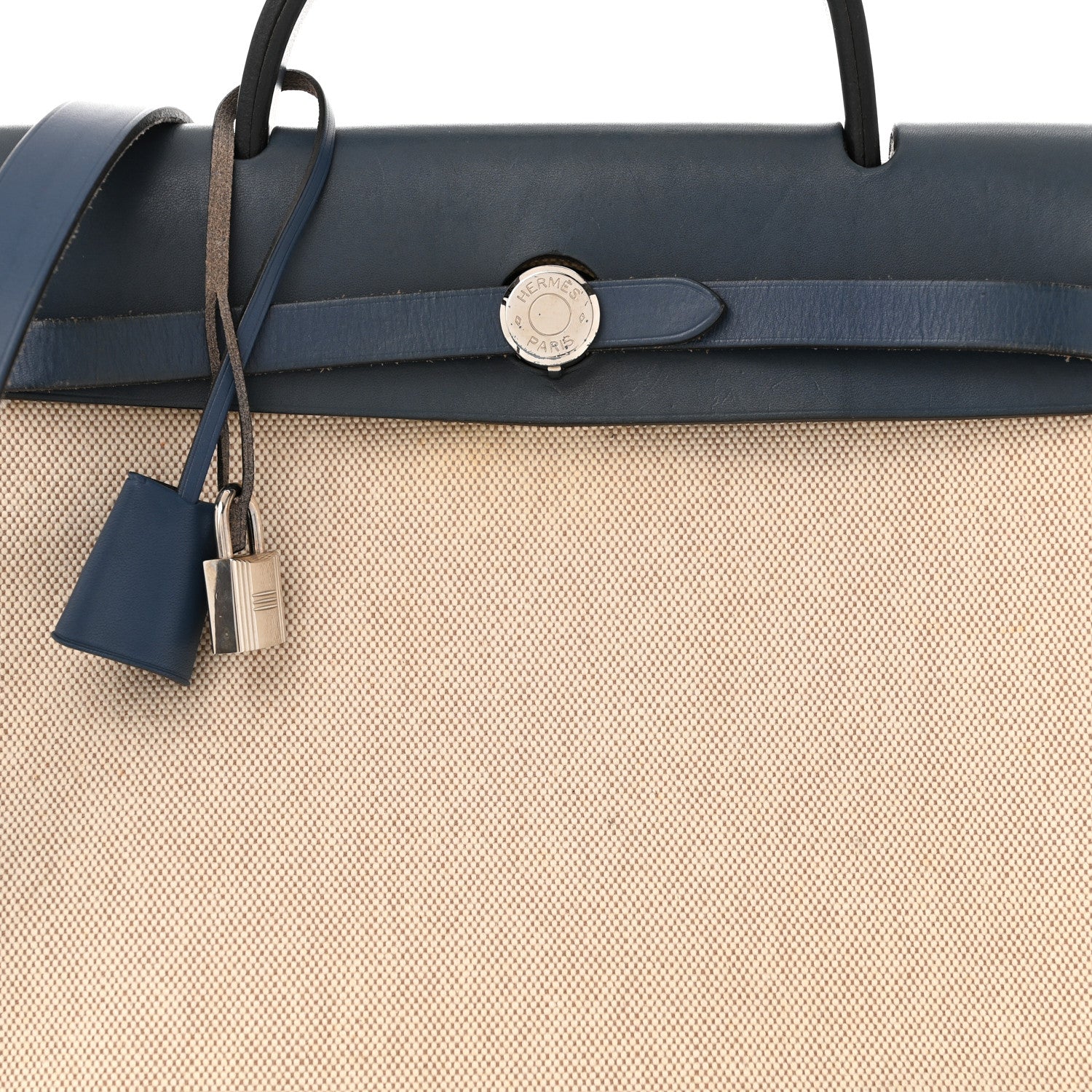 Hermes Toile Vache Calfskin Herbag PM 30 Navy Bleu Natural 9 of 11