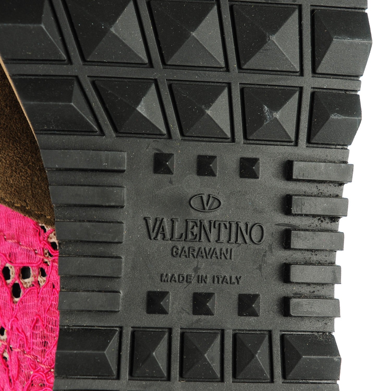 Valentino Garavani Macrame Lace Suede Womens Rockrunner Sneakers 37 Fuchsia Yellow 6 of 8