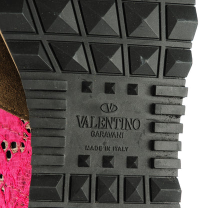 Valentino Garavani Macrame Lace Suede Womens Rockrunner Sneakers 37 Fuchsia Yellow 6 of 8