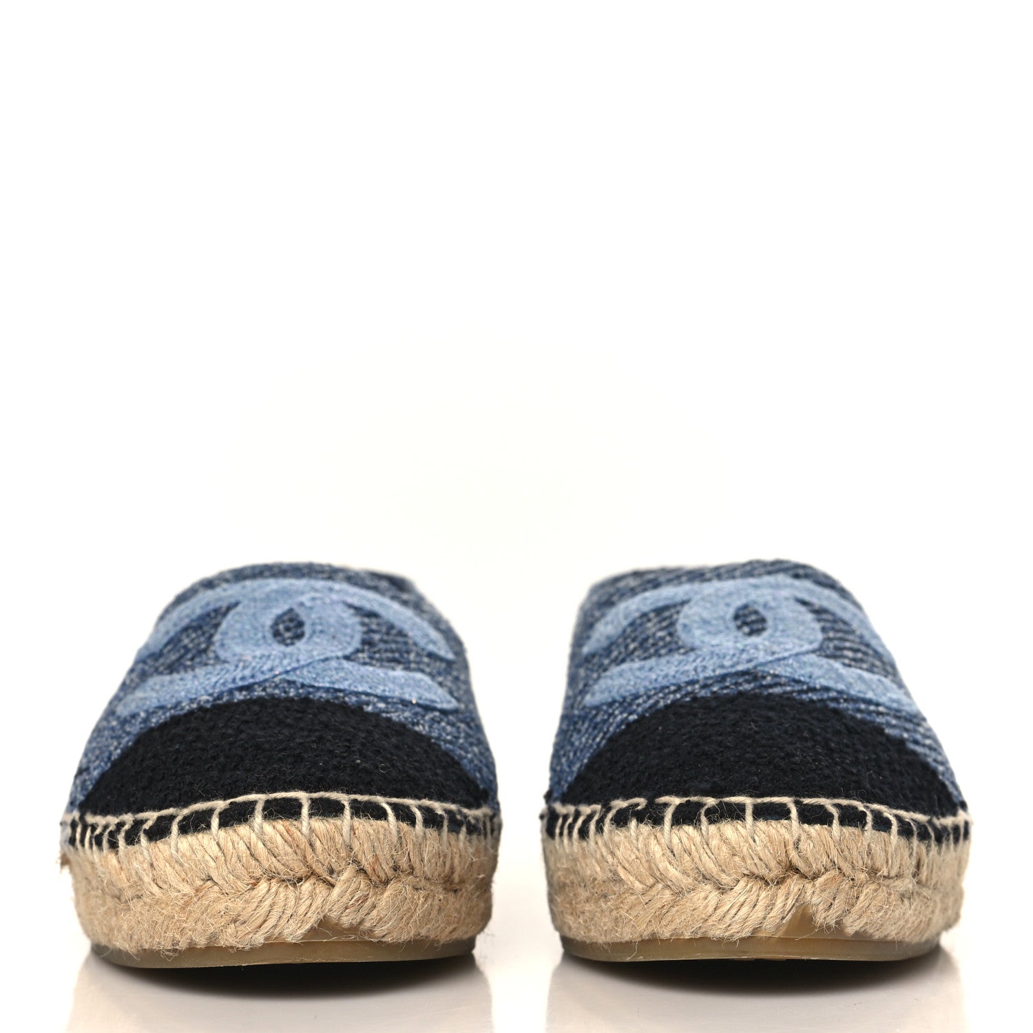 Chanel Cotton Tweed CC Espadrilles 36 Blue Ecru Black 2 of 9