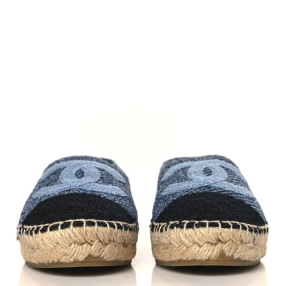 Chanel Cotton Tweed CC Espadrilles 36 Blue Ecru Black 2 of 9