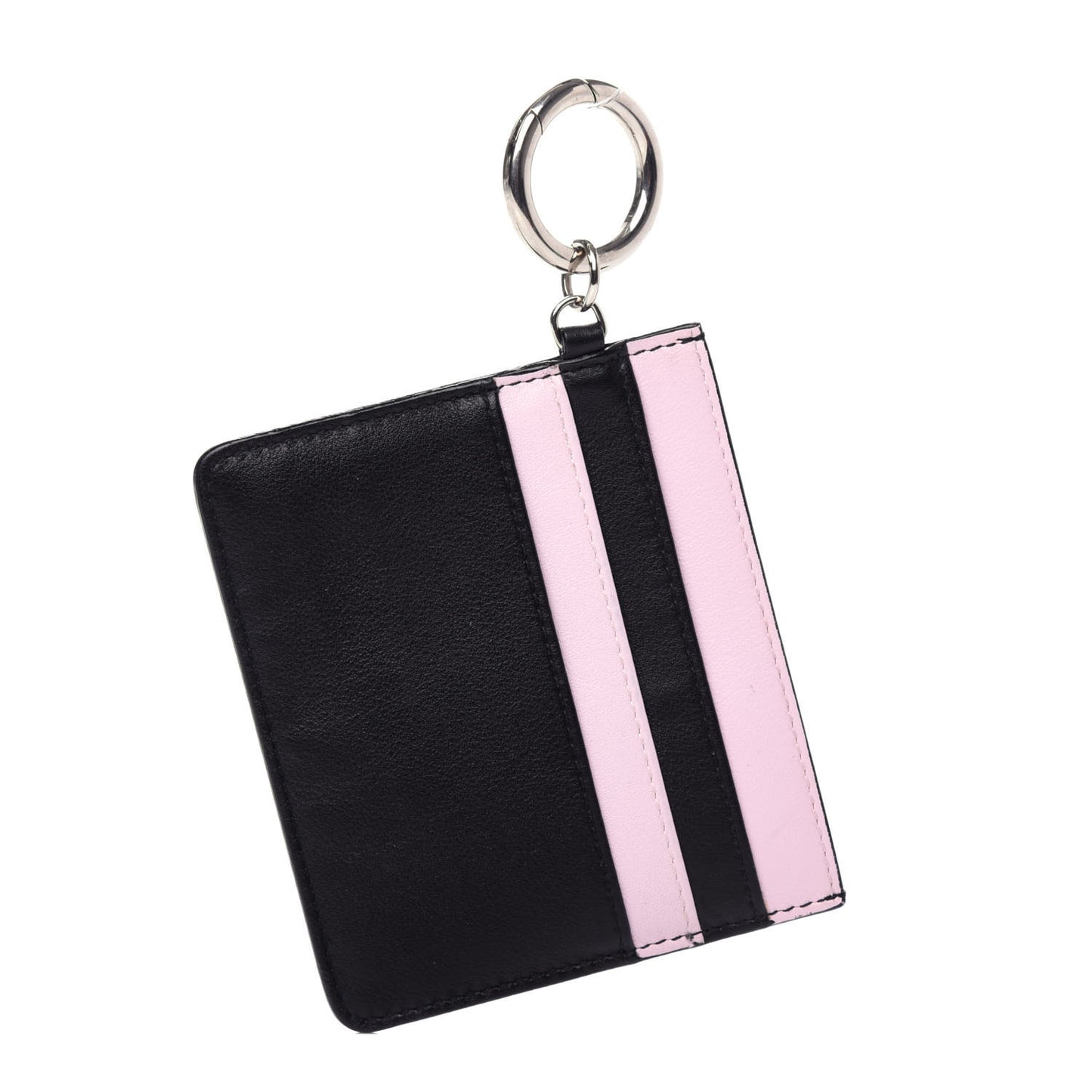 Calfskin Keychain Card Holder Black Pink