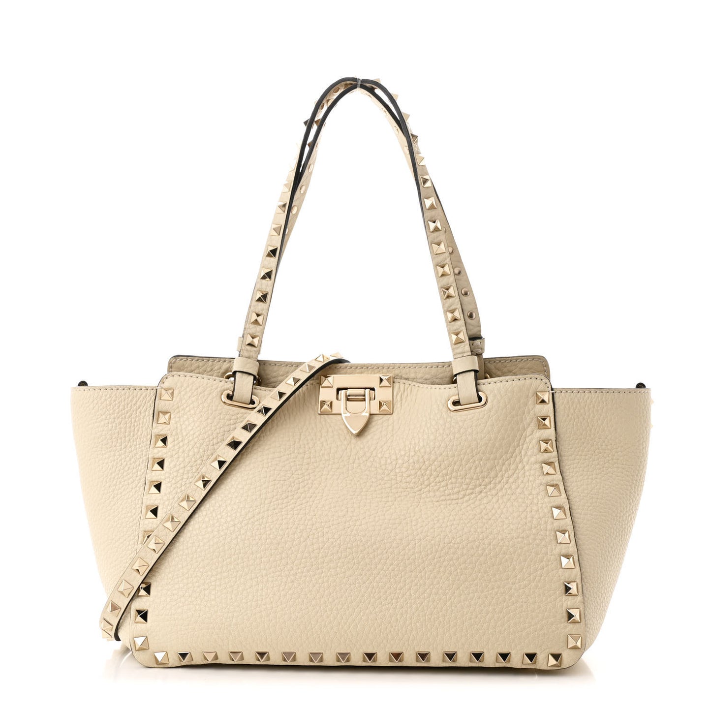 Pebbled Calfskin Small Rockstud Tote Ivory