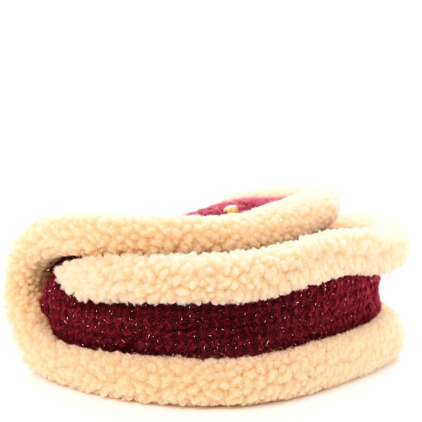 Tweed Shearling Quilted Messenger Flap Burgundy