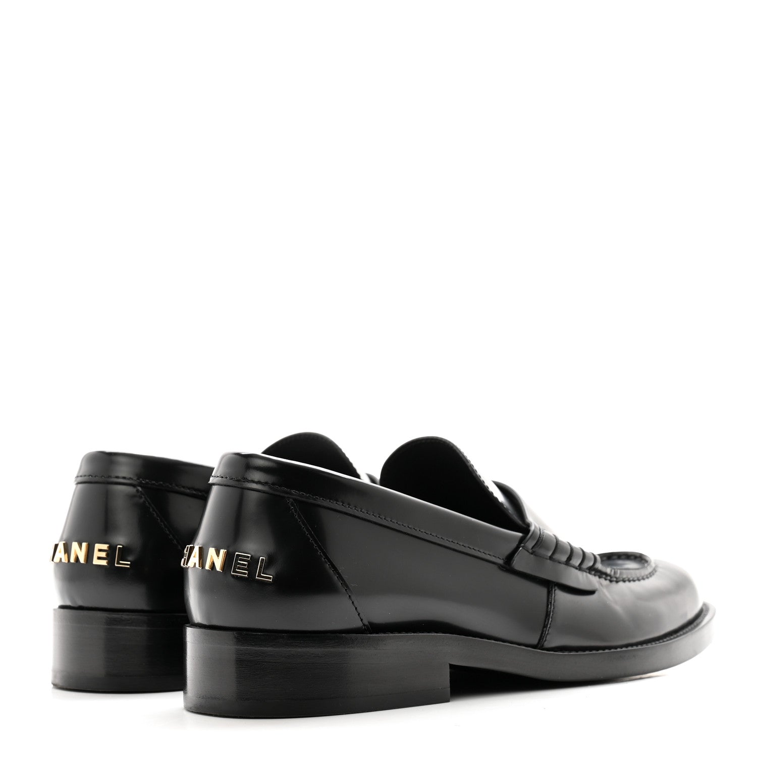 Chanel Shiny Calfskin Logo Loafers 37.5 Black 4 of 10