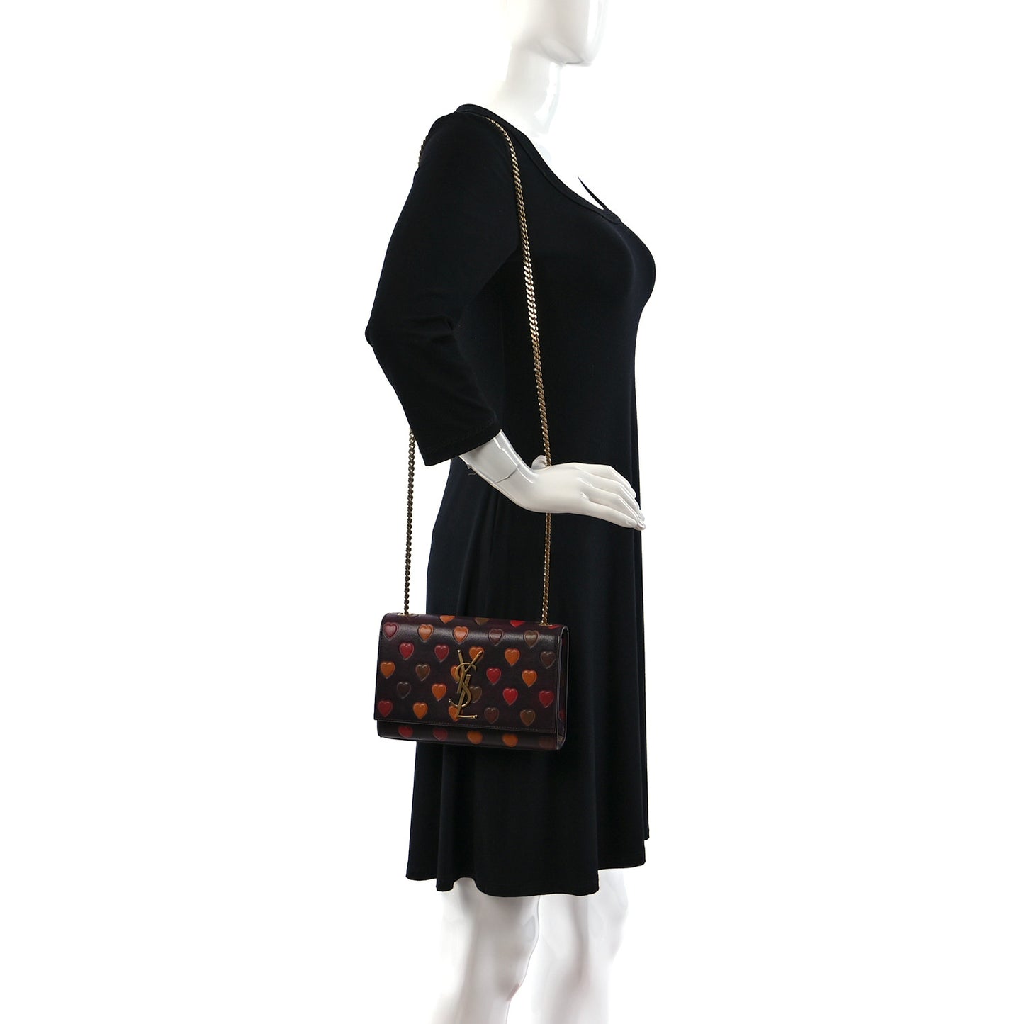Lambskin Heart Embossed Small Monogram Kate Satchel Mahogany Multicolor