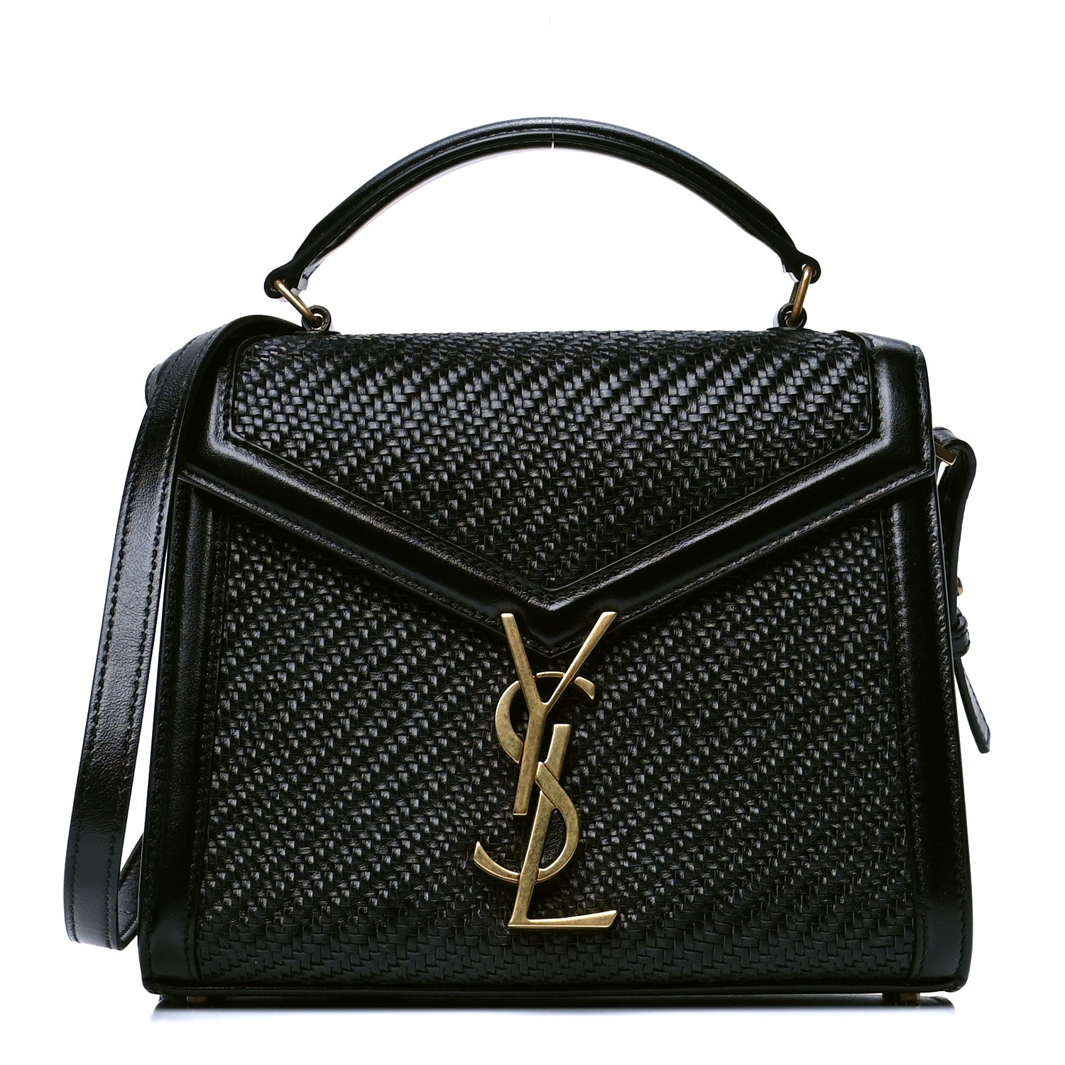 Saint Laurent Calfksin Woven Mini Classic Monogram Cassandra Top Handle Black 1 of 4
