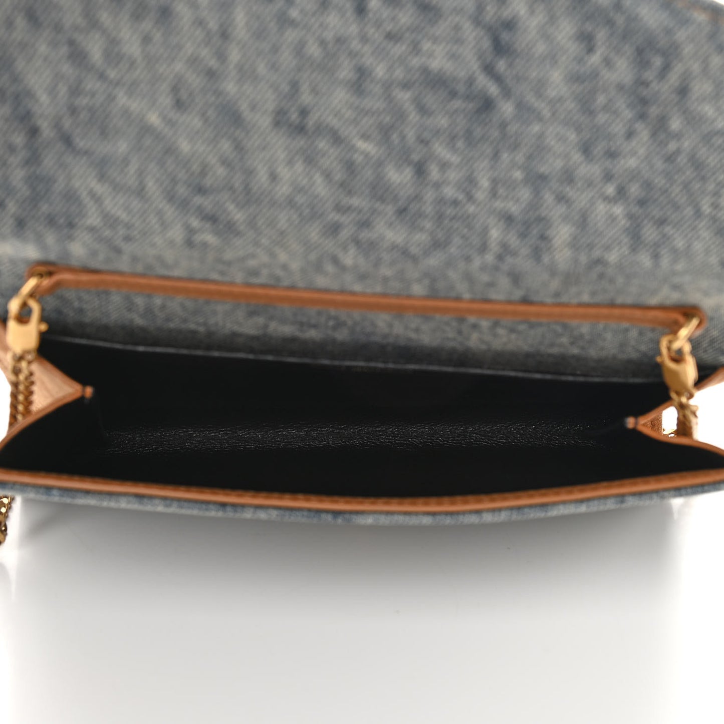 Denim Monogram Chain Wallet Rodeo Blue Cinnamon