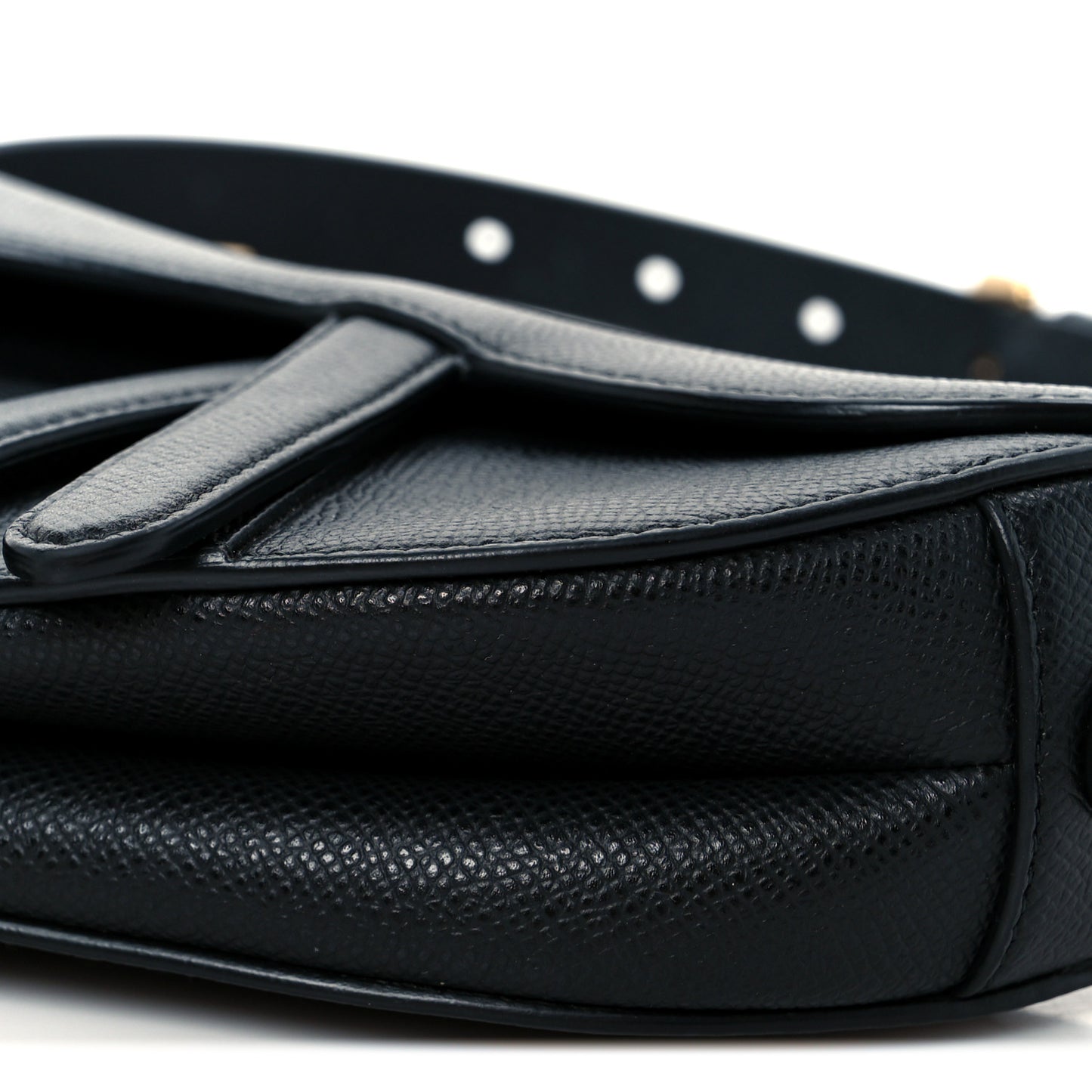 Grained Calfskin Mini Saddle Bag With Strap Black