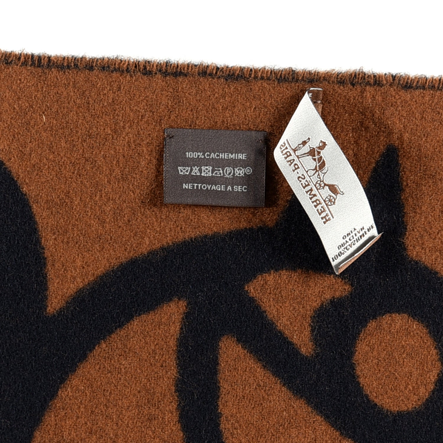 Hermes Cashmere Boucles et Camails Muffler Marine Caramel 3 of 3