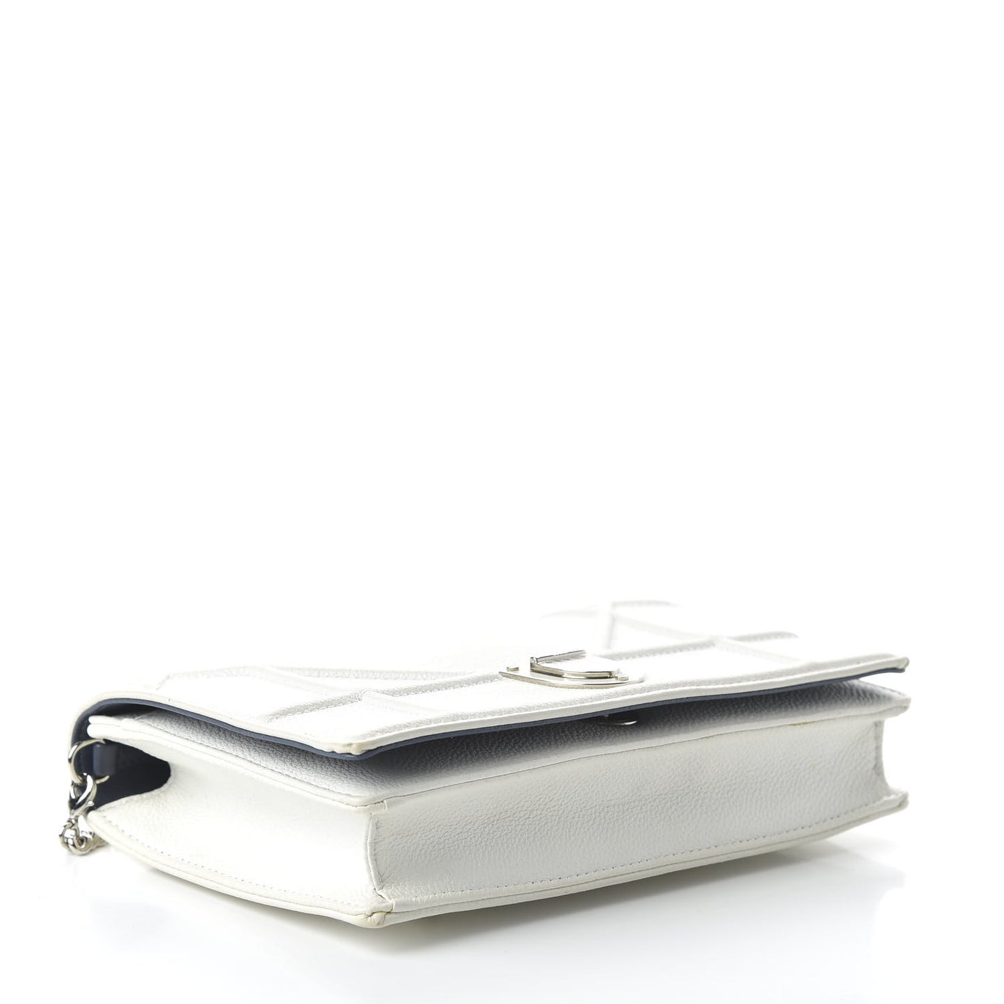 Grained Calfskin Diorama Wallet on Chain Pouch White