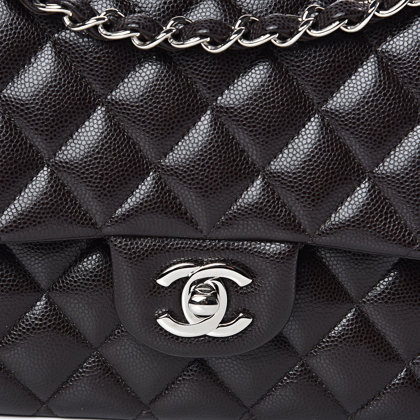 Caviar Quilted Medium Double Flap Brown
