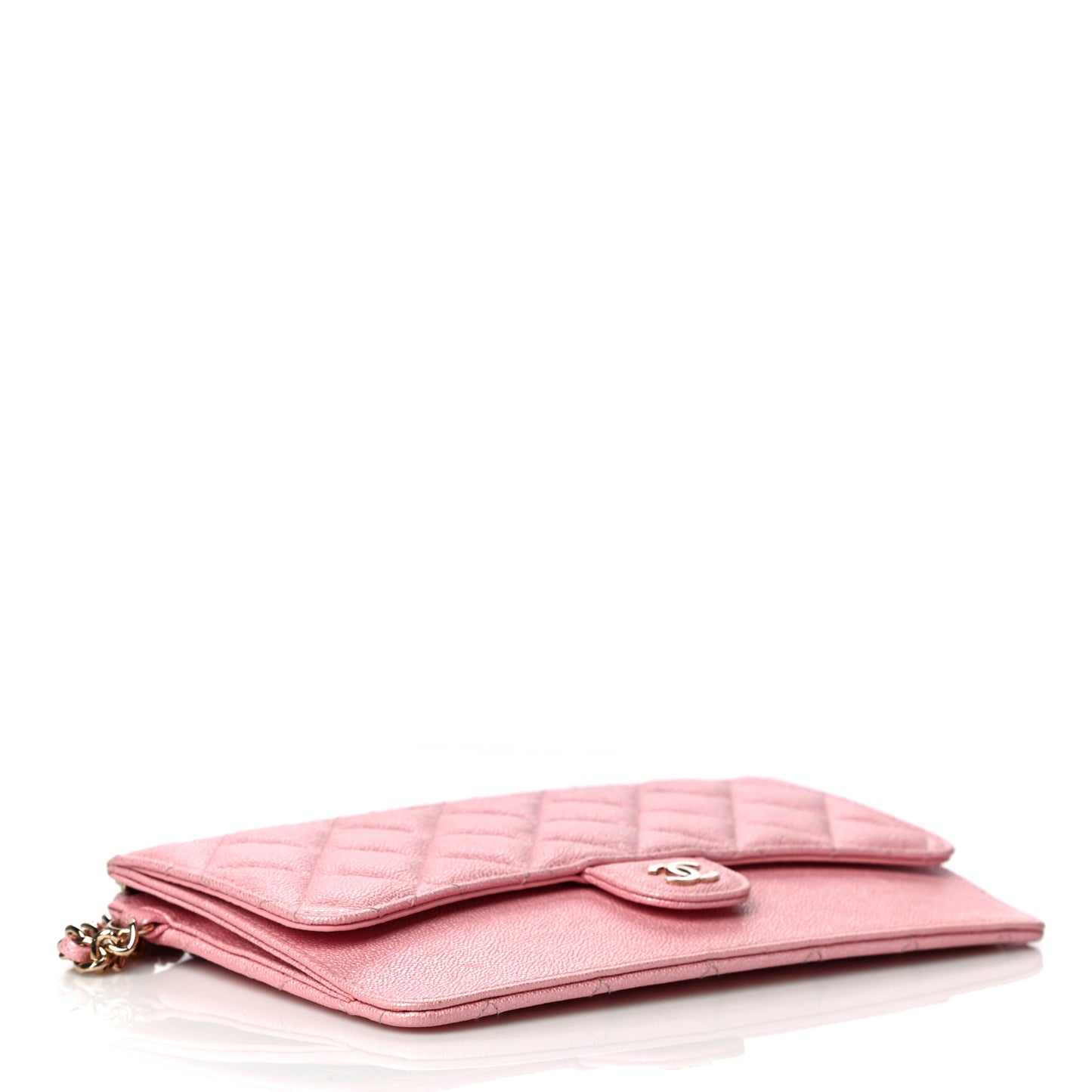 Iridescent Caviar Quilted Classic Pouch With Handle Rose Pink