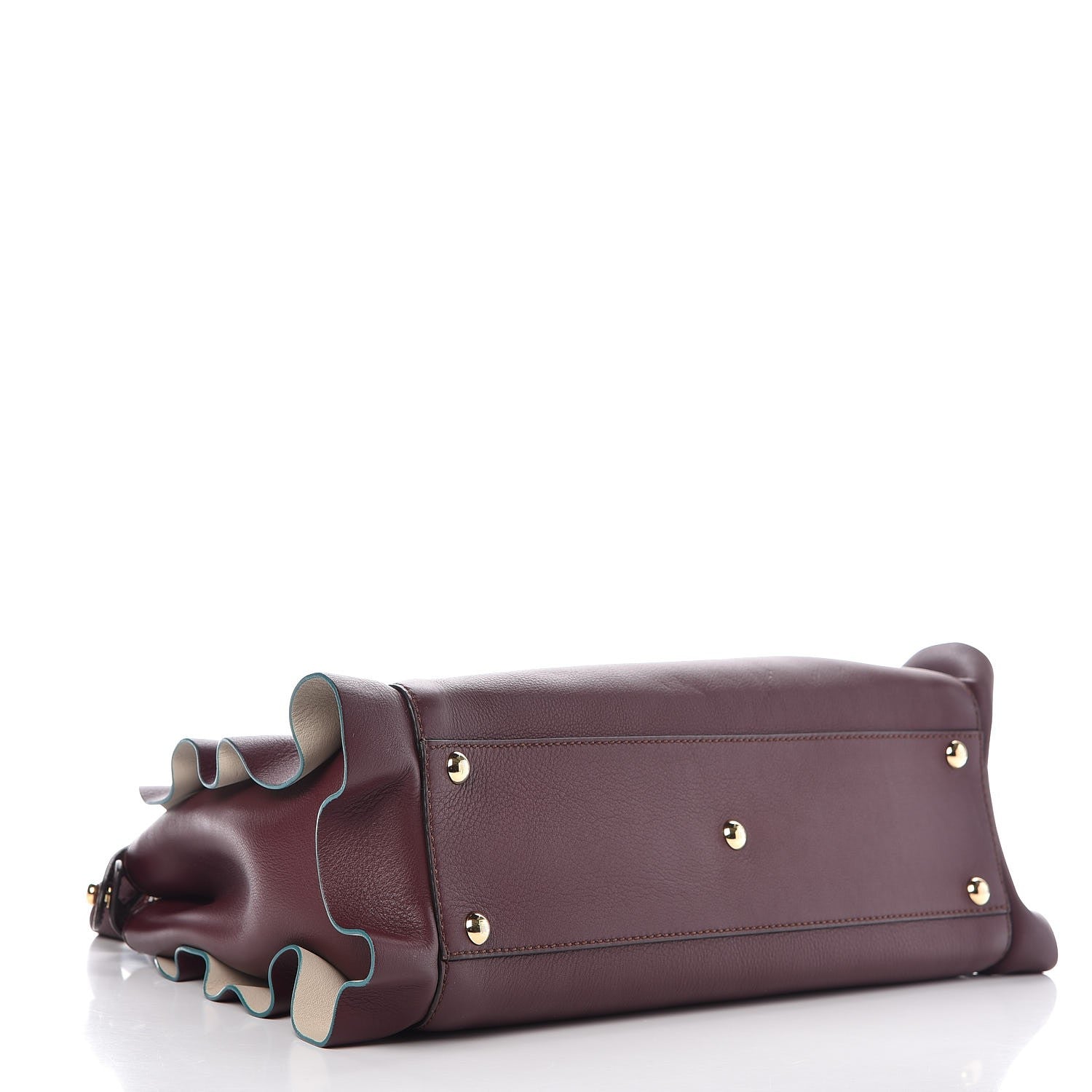 Fendi Vitello Seta Waves Bi-Color Medium Peekaboo Iconic Satchel Bordeaux Latte 5 of 10