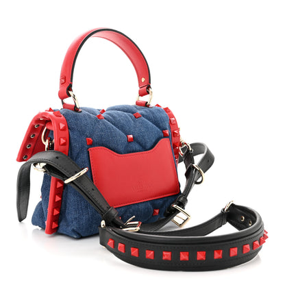 Valentino Garavani Denim Mini Candystud Top Handle Bag Blue Red 3 of 9