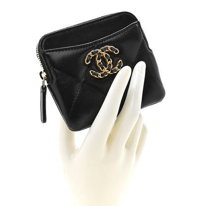 Chanel Lambskin Quilted Chanel 19 Zip Card Holder Wallet Black 2 of 10