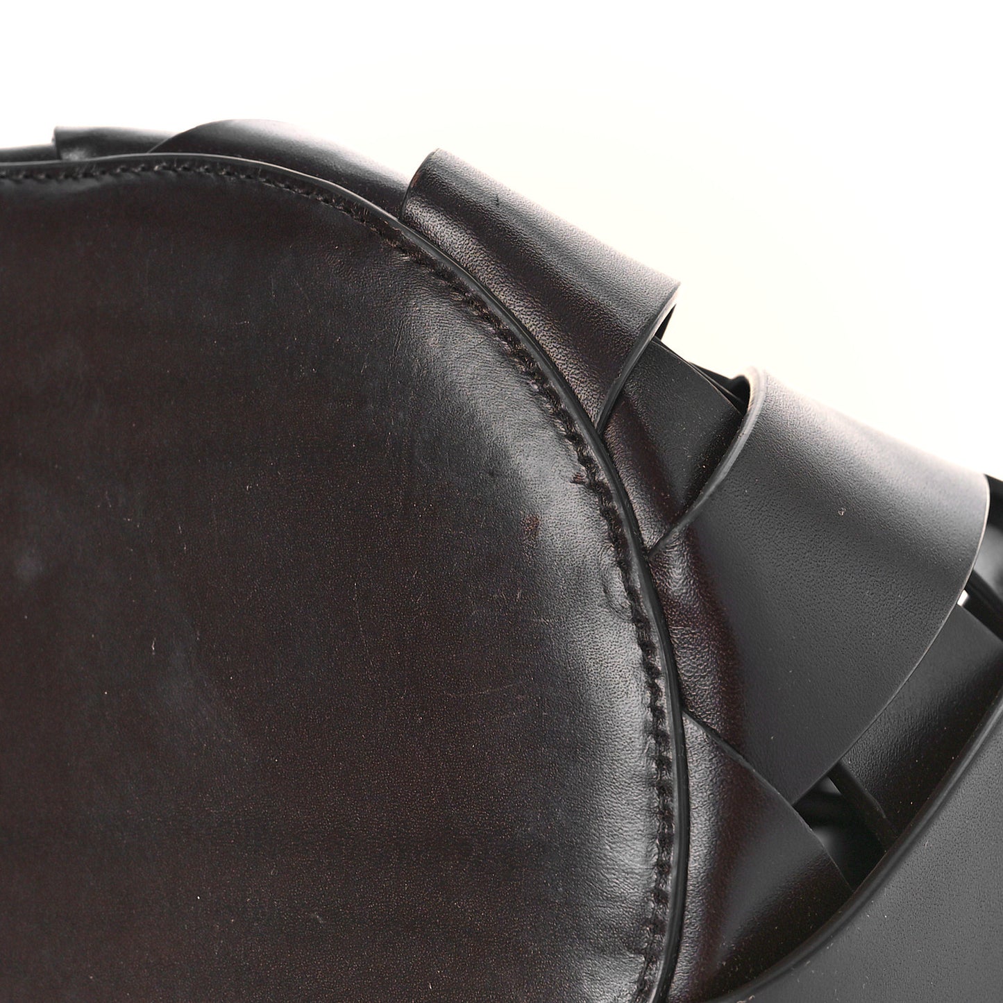 Calfskin V Woven Drawstring Tote Dark Brown