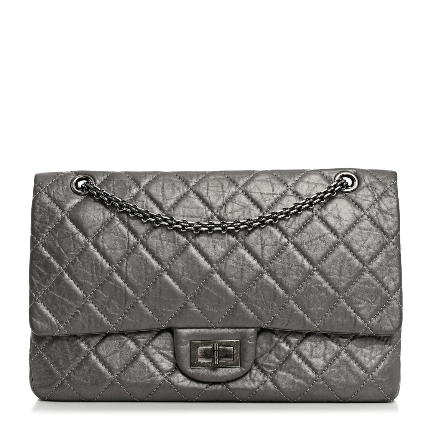 Metallic Aged Calfskin Quilted 2.55 Reissue 227 Flap Dark Silver