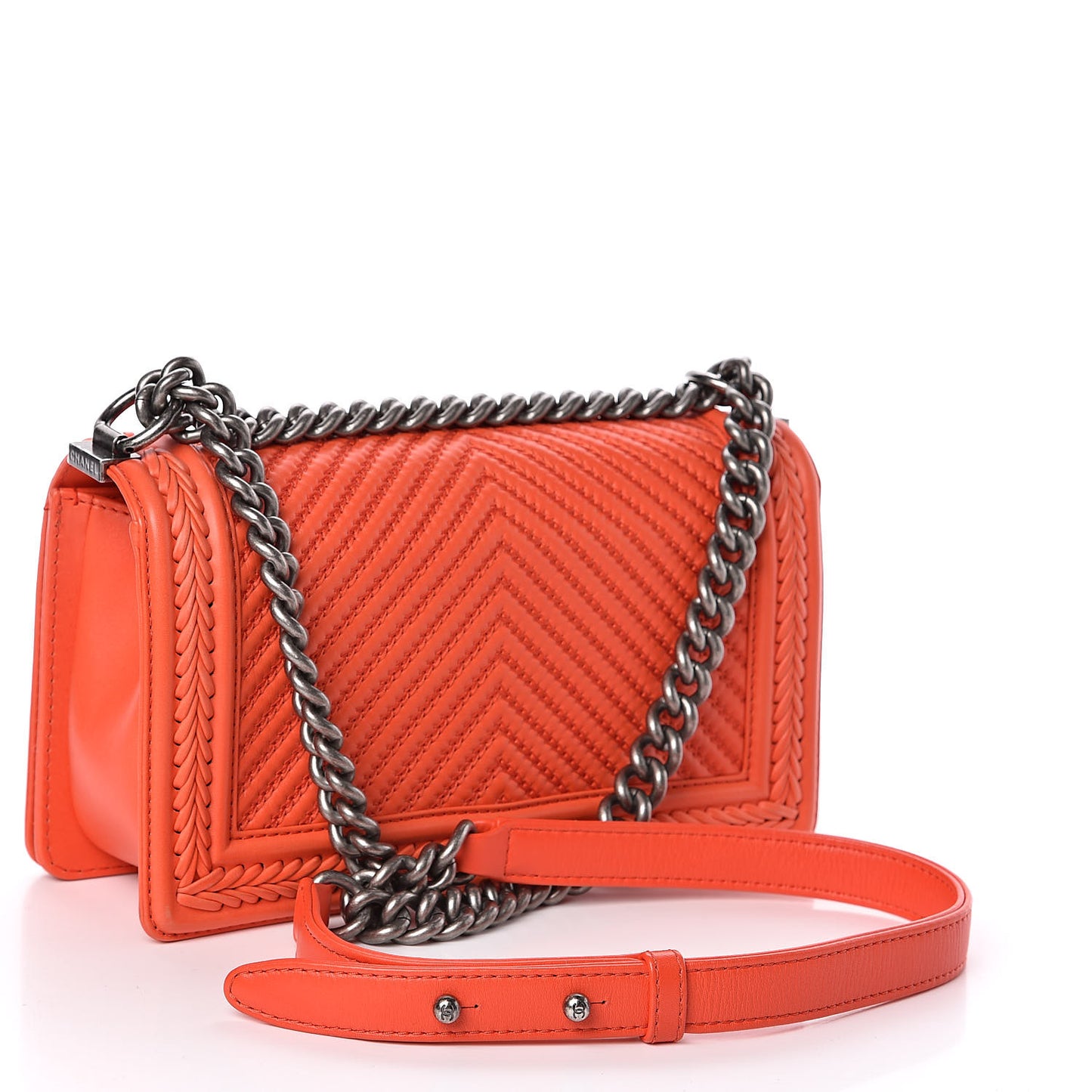 Calfskin Chevron Quilted Medium Braided Boy Flap Orange