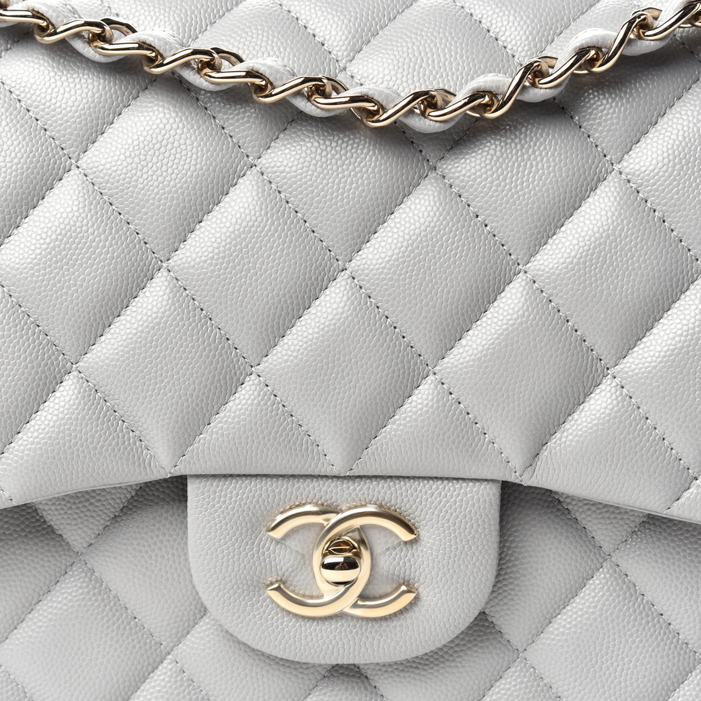 Caviar Quilted Jumbo Double Flap Grey